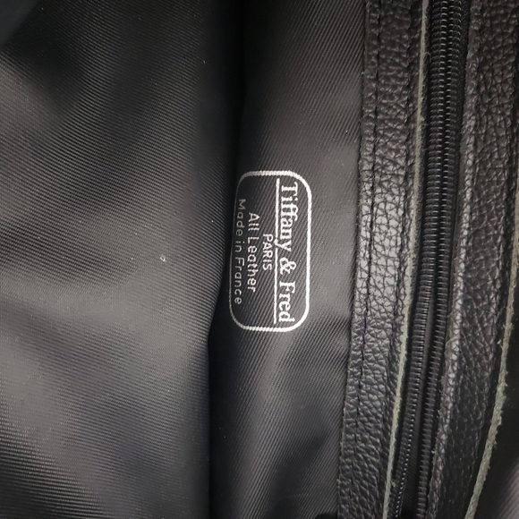 Tiffany & Fred Paris black pebbled leather brown suede handbag - Picture 8 of 10